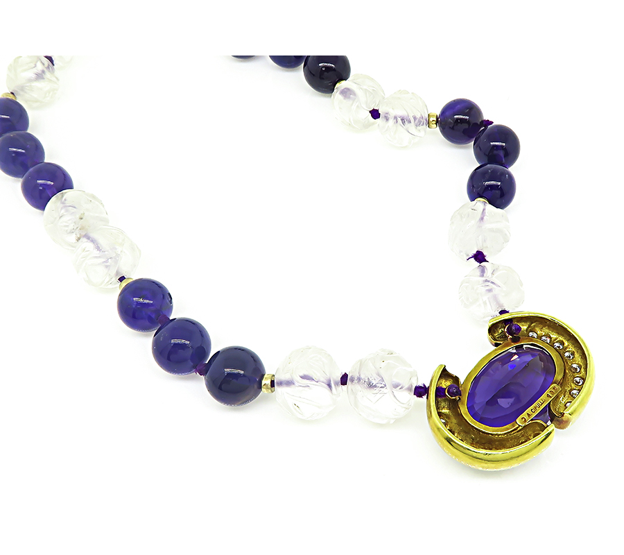 Vintage A. Cipullo 100.00ct Amethyst 2.50ct Diamond Crystal Necklace