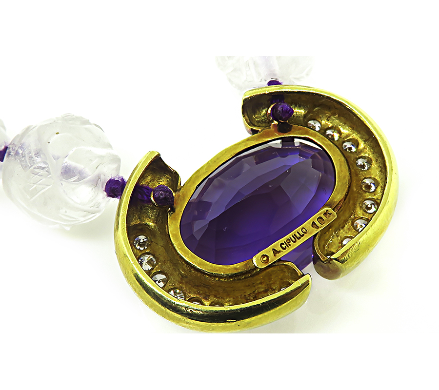 Vintage A. Cipullo 100.00ct Amethyst 2.50ct Diamond Crystal Necklace