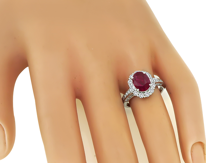 Estate AGL Certified 2.03ct Burmese Ruby 0.67ct Diamond Engagement Ring