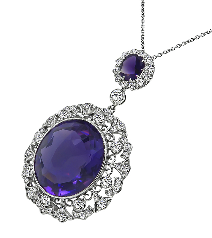 Estate 21.69ct Amethyst 1.75ct Diamond Pendant Necklace