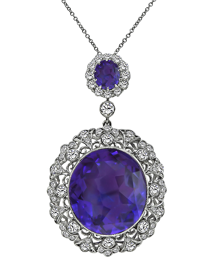 Estate 21.69ct Amethyst 1.75ct Diamond Pendant Necklace