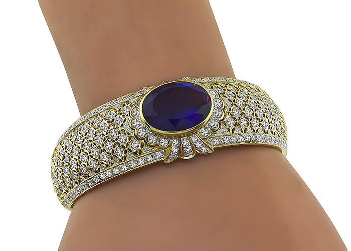 Estate 15.00ct Amethyst 4.50ct Diamond Gold Bangle