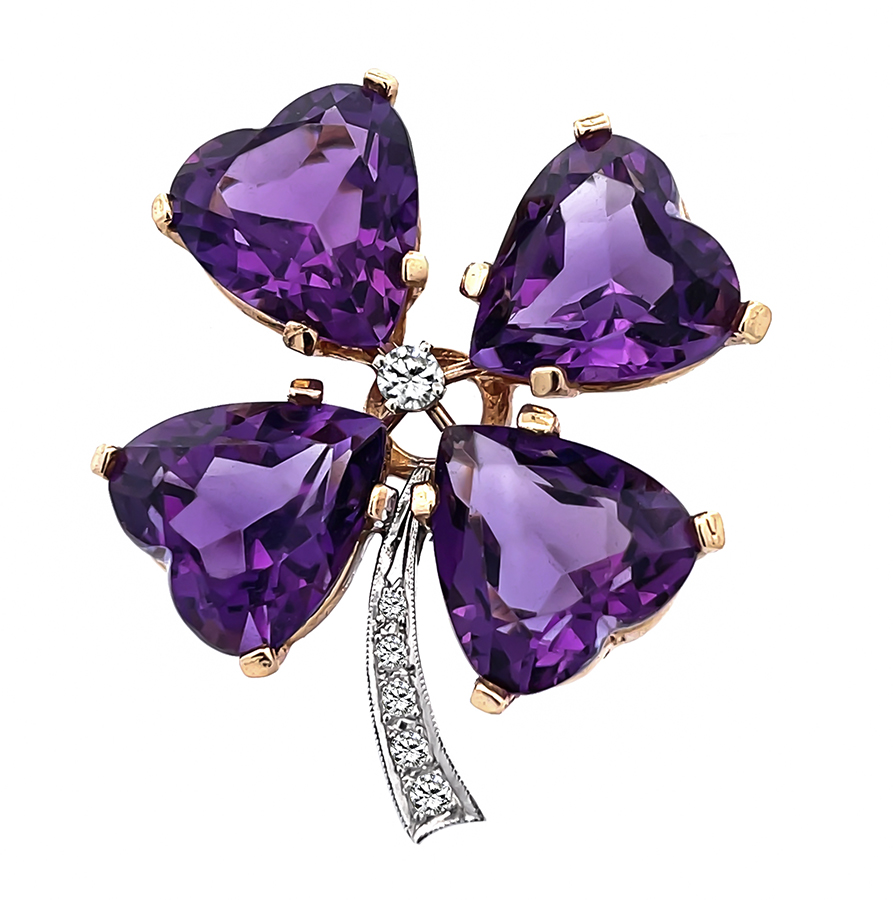 Estate 25.00ct Amethyst Diamond Clover Pin