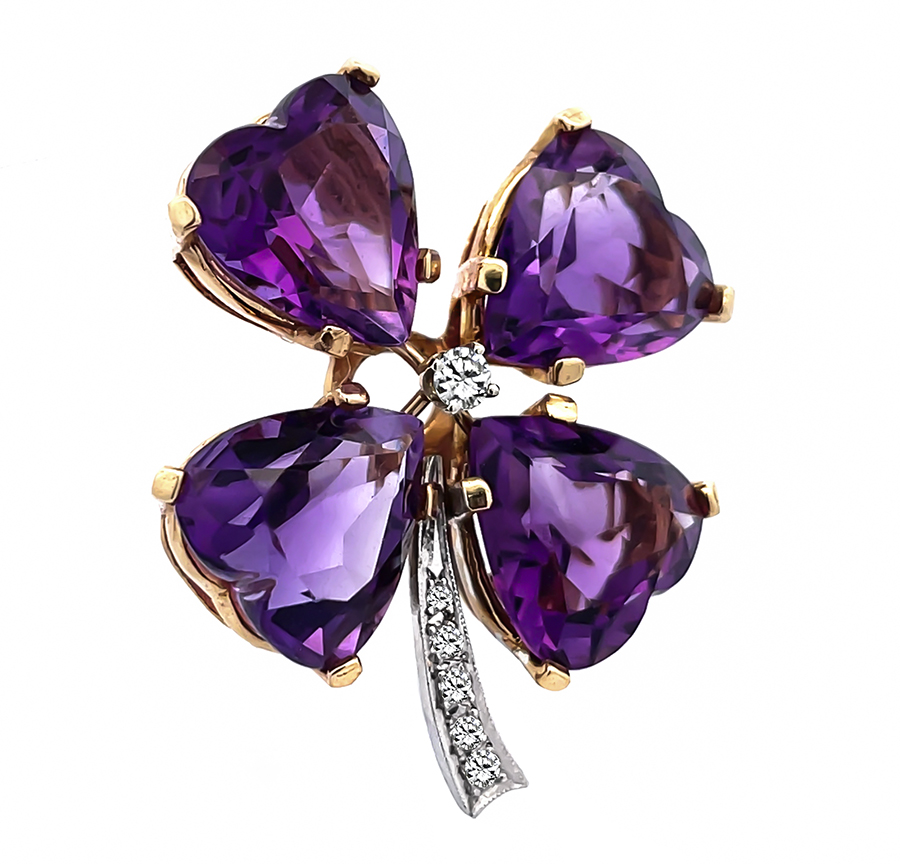 Estate 25.00ct Amethyst Diamond Clover Pin