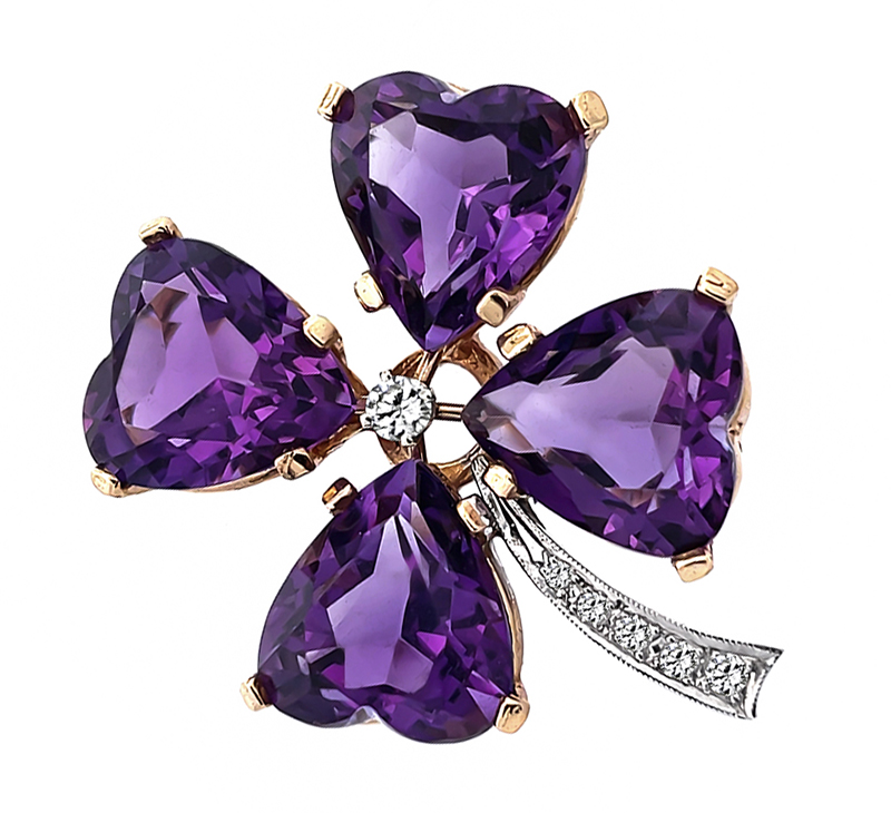 Estate 25.00ct Amethyst Diamond Clover Pin