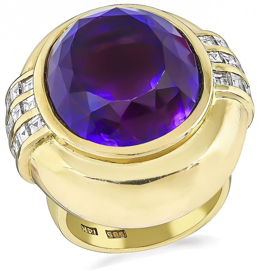 Estate 20.00ct Amethyst 1.00ct Diamond Gold Cocktail Ring