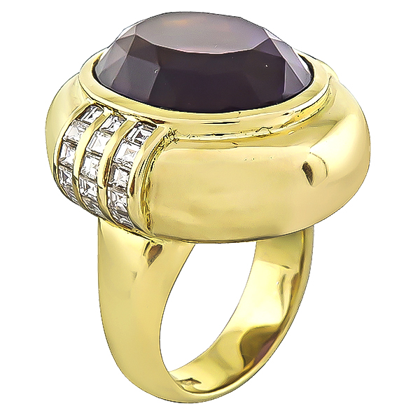 Estate 20.00ct Amethyst 1.00ct Diamond Gold Cocktail Ring