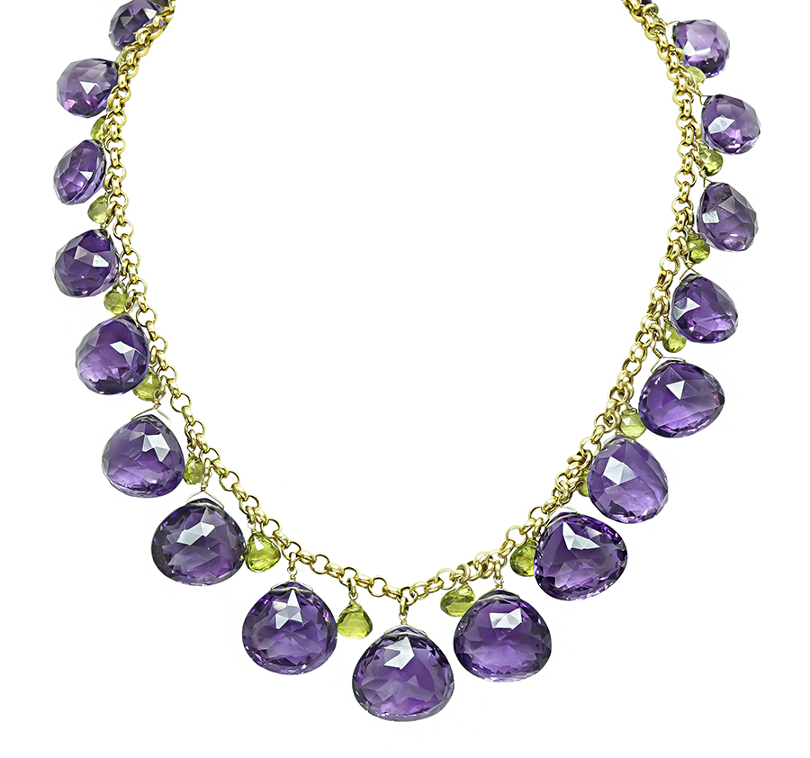 Estate Amethyst and Peridot Gold Necklace