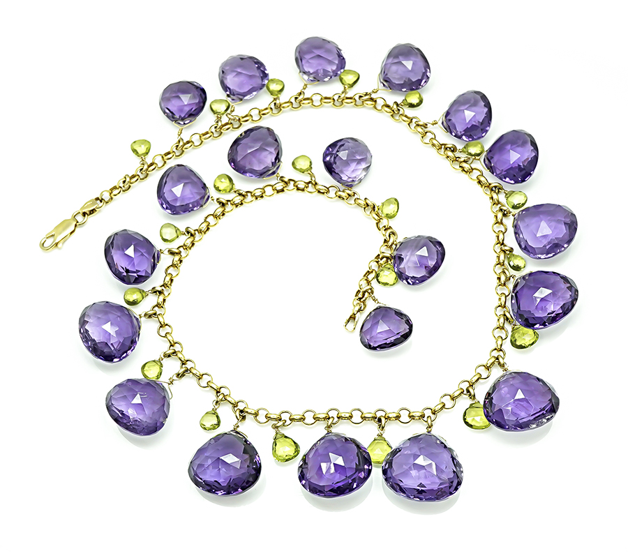 Estate Amethyst and Peridot Gold Necklace