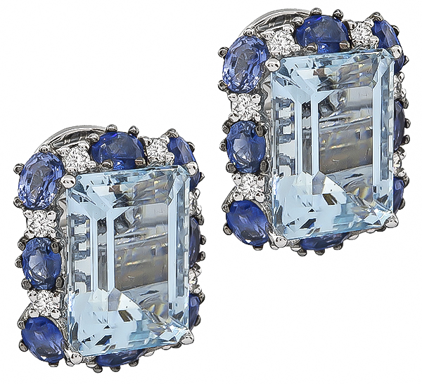 Aquamarine and on sale sapphire earrings