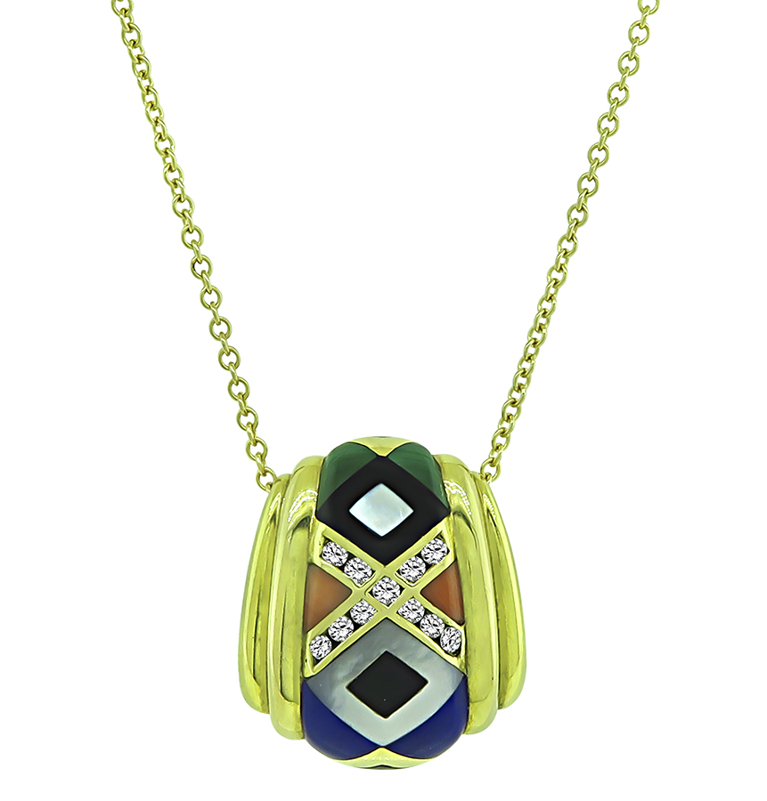 Asch Grossbardt Diamond Gemstone Inlay Gold Pendant Necklace