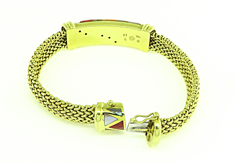 Estate Asch Grossbardt Multi Color Gemstone Inlay Gold Bracelet
