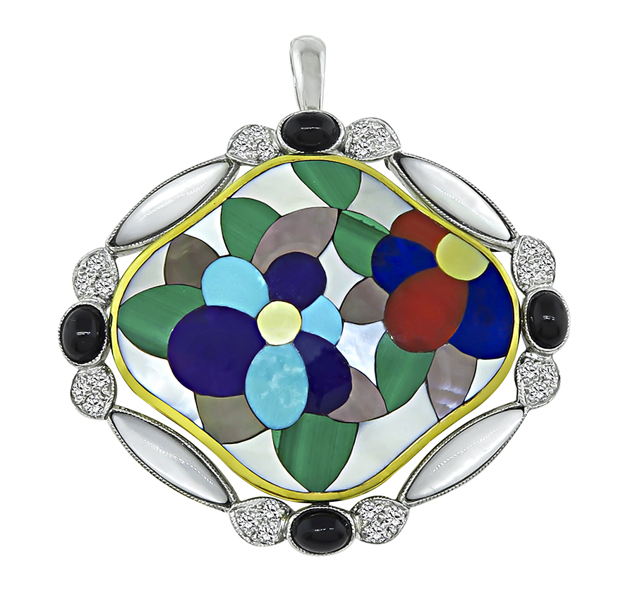 Estate Asch Grossbardt Multi Gemstone Inlay Pin / Pendant