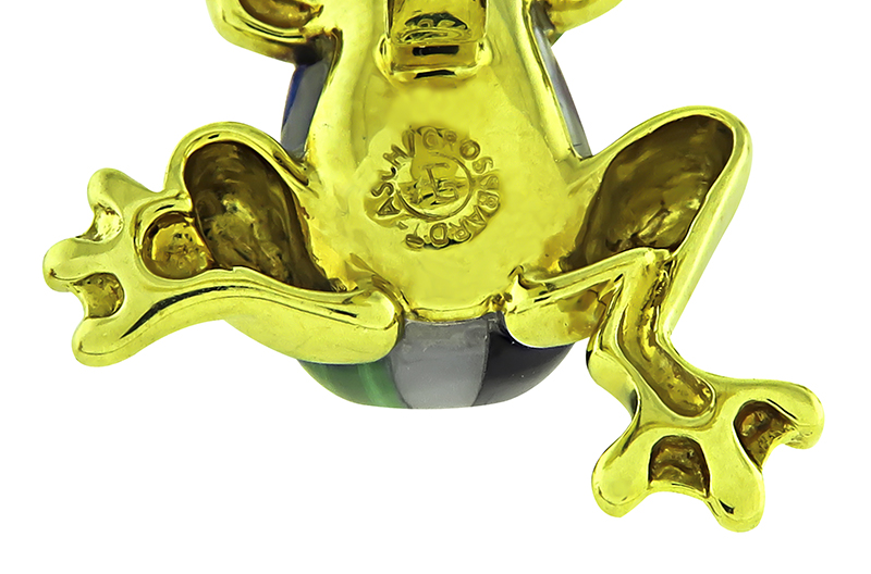 Estate Asch Grossbardt Multi Color Gemstone Inlay Frog Cufflinks