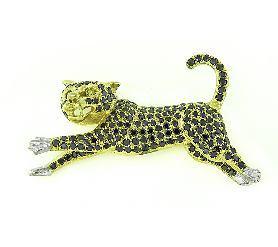 Estate 3.50ct Black Diamond Gold Cat Pendant