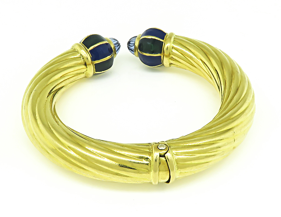 Estate Blue Topaz Enamel Gold Bangle