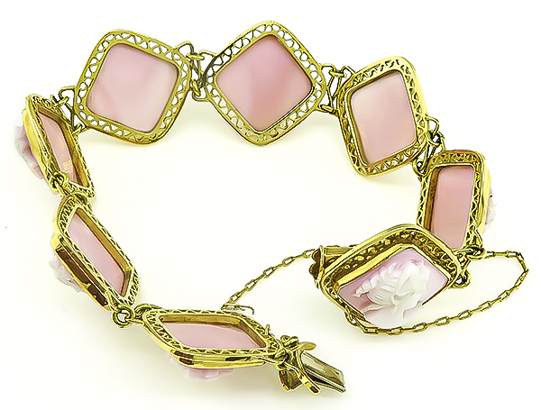 Estate Pink Cameo Gold Bracelet