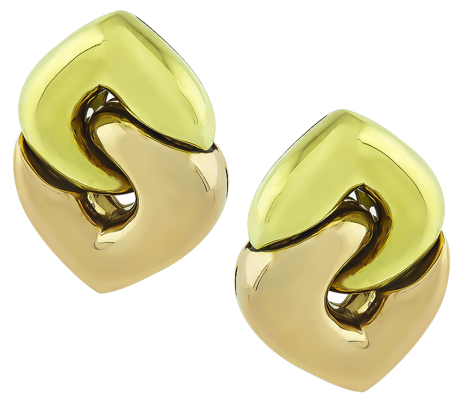 Estate Bvlgari Two Tone Yellow and Pink Gold Earrings