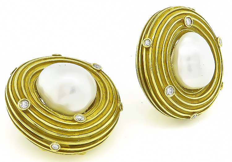 Estate C. Walling Pearl 0.50ct Diamond Earrings