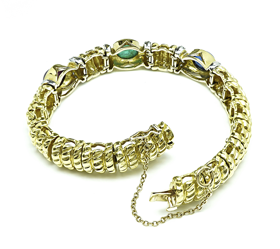 Estate Cassis 9.50ct Precious Gemstone 0.60ct Diamond Gold Bangle