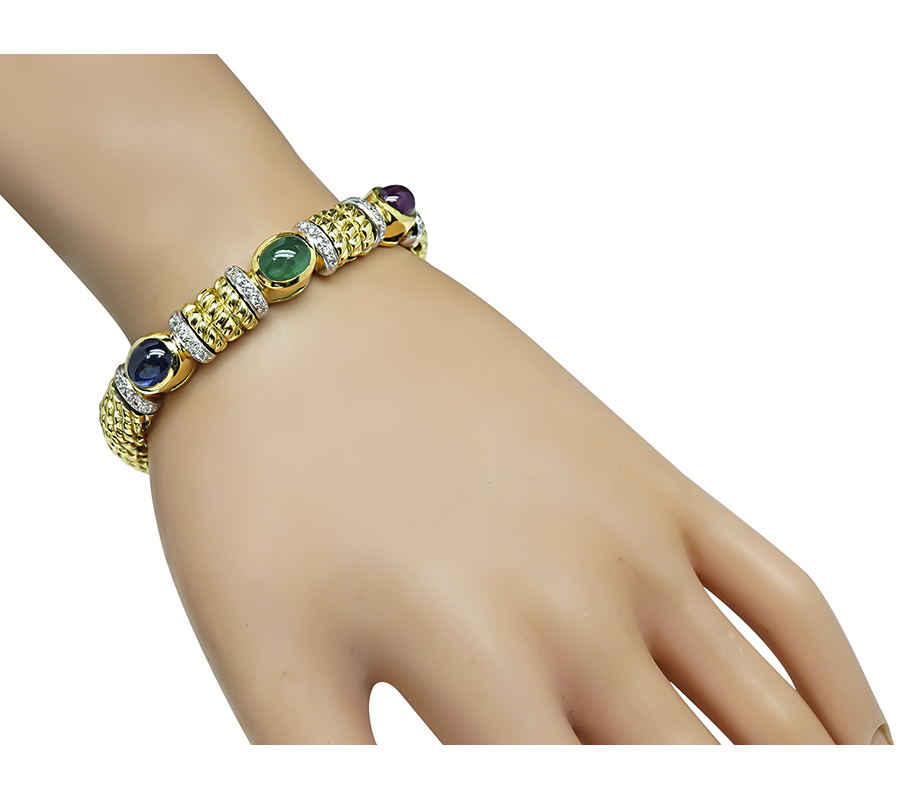 Estate Cassis 9.50ct Precious Gemstone 0.60ct Diamond Gold Bangle