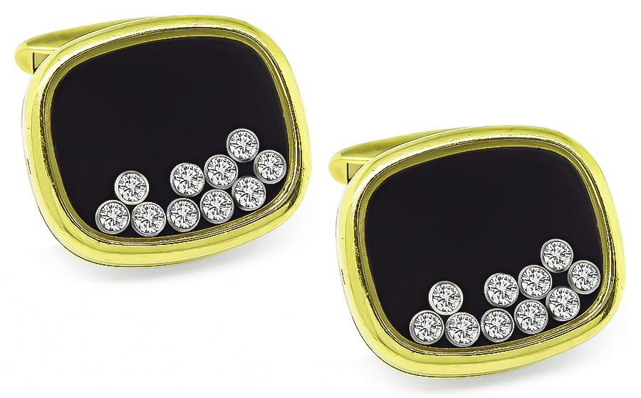 Estate Chopard 1.00ct Diamond Gold Happy Diamonds Cufflinks