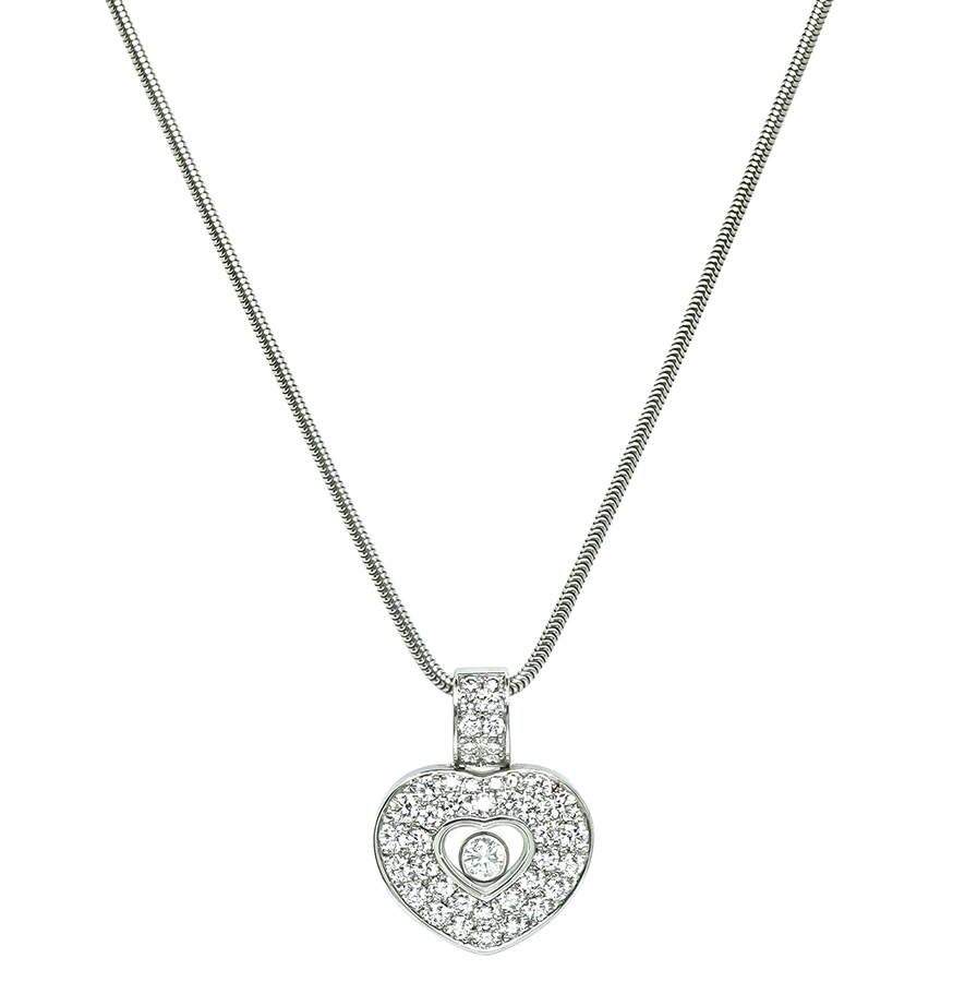 Estate Chopard 0.75ct Diamond Happy Diamonds Heart Pendant Necklace