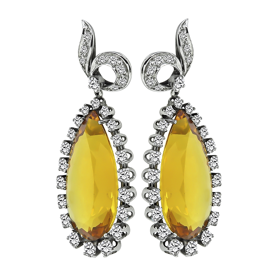 Estate 29.35ct Citrine 2.50ct Diamond Earrings