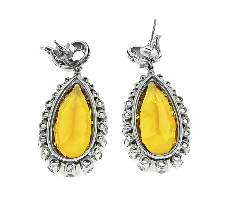 Estate 29.35ct Citrine 2.50ct Diamond Earrings