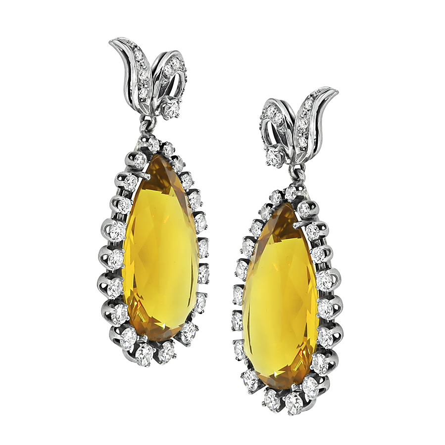 Estate 29.35ct Citrine 2.50ct Diamond Earrings