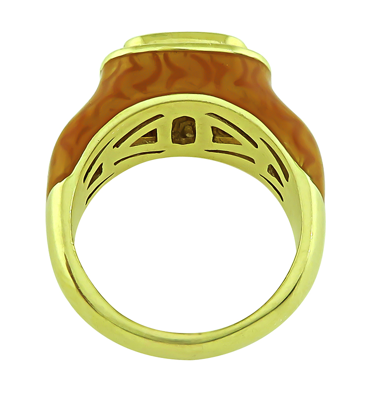 Estate 4.00ct Citrine 0.50ct Diamond Enamel Gold Ring