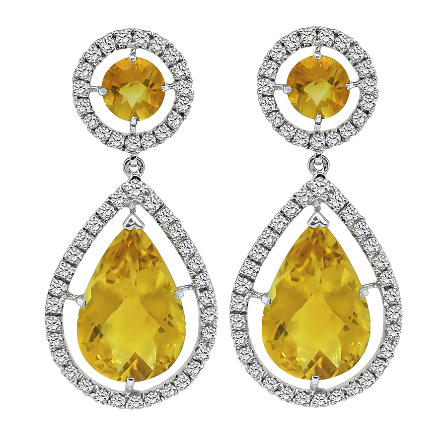 Estate 3.50ct Diamond Citrine Dangling Earrings