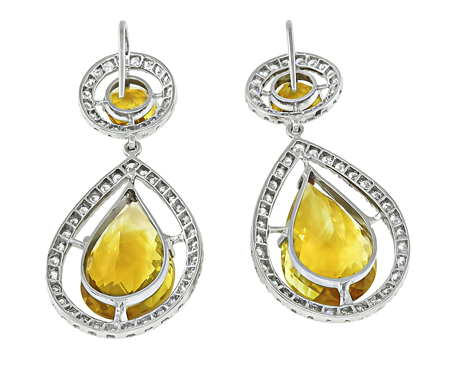 Estate 3.50ct Diamond Citrine Dangling Earrings