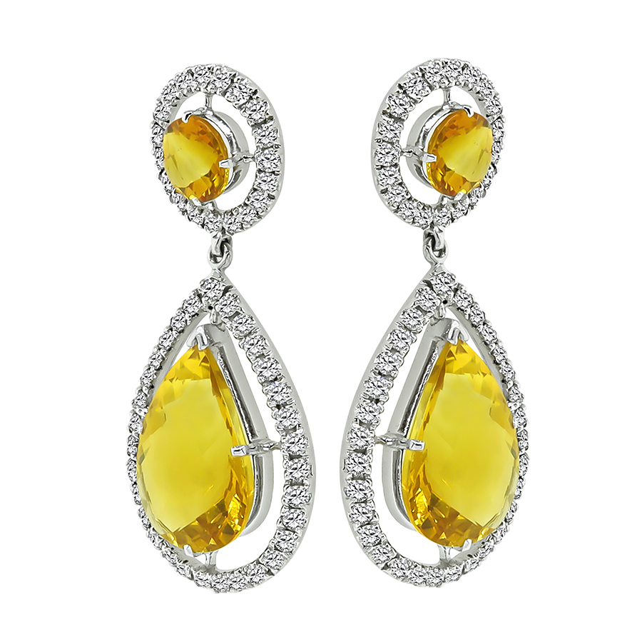 Estate 3.50ct Diamond Citrine Dangling Earrings