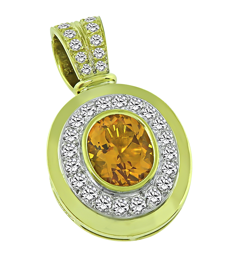 Estate 7.00ct Citrine 1.50ct Diamond Gold Pendant