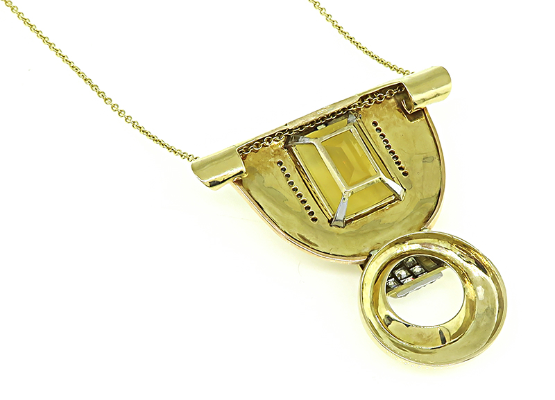Estate 20.00ct Citrine 1.25ct Diamond Gold Pendant Necklace