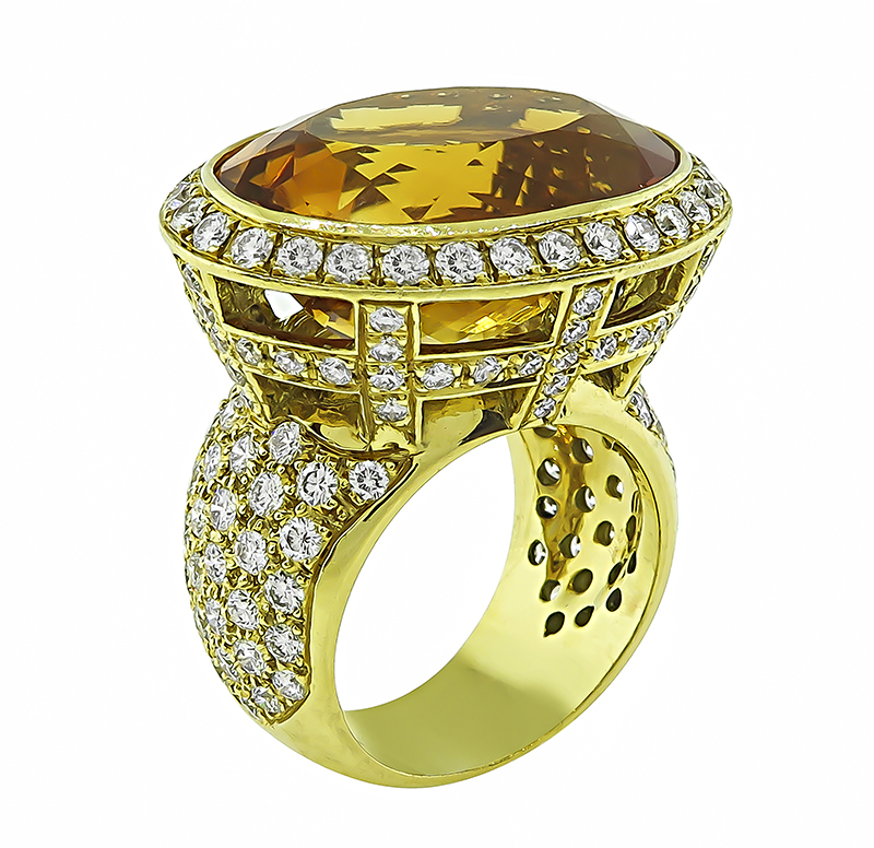 Estate 20.00ct Citrine 3.00ct Diamond Ring