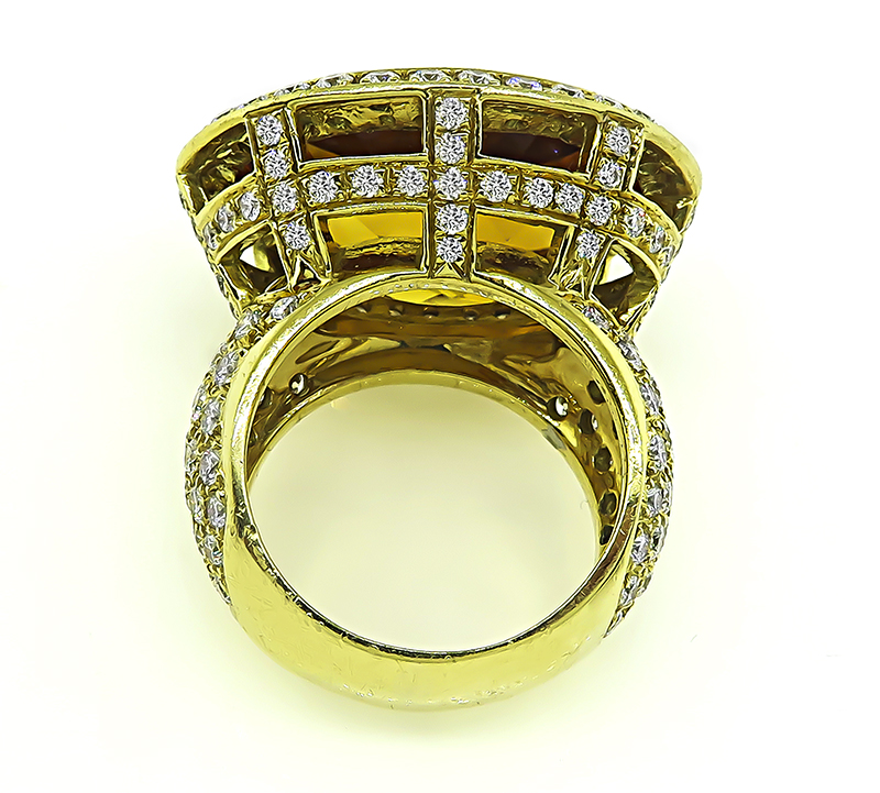 Estate 20.00ct Citrine 3.00ct Diamond Ring