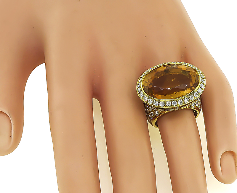 Estate 20.00ct Citrine 3.00ct Diamond Ring