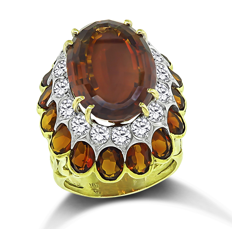 Estate 27.80cttw Citrine 1.90ct Diamond Cocktail Ring