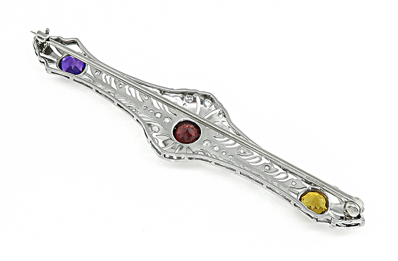 Estate Multi Color Semi Precious Stone 0.50ct Diamond Pin