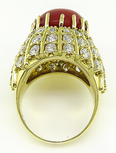Estate Coral 4.50ct Diamond Gold Cocktail Ring