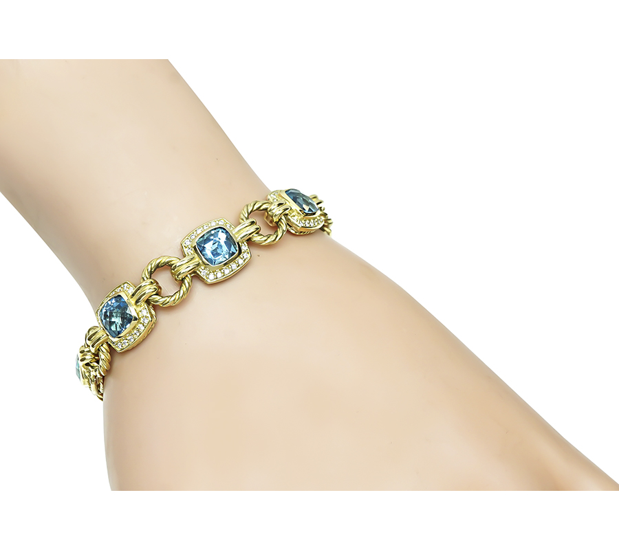 Estate David Yurman 21.00ct Blue Topaz 1.00ct Diamond Gold Bracelet
