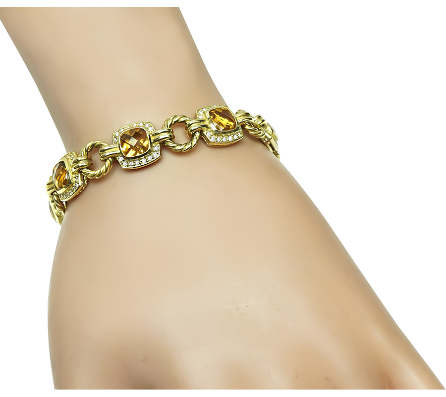 Estate David Yurman 21.00ct Citrine 1.00ct Diamond Gold Bracelet
