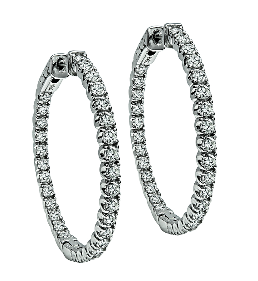 Estate 2.40ct Diamond Hoops Earrings