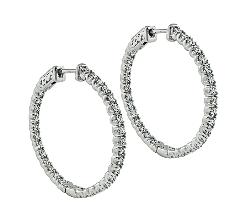 Estate 2.40ct Diamond Hoops Earrings