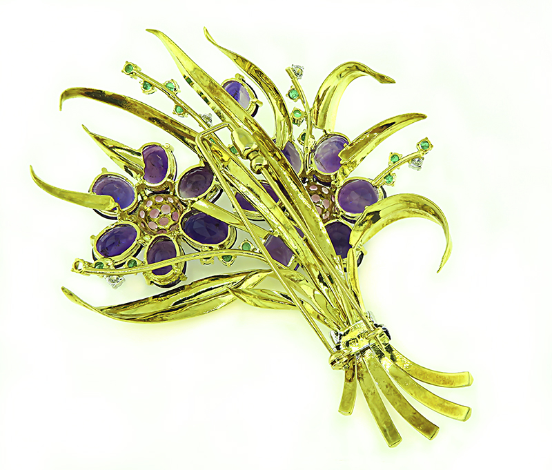 Estate Multi Color Gemstone Gold Flower Pin