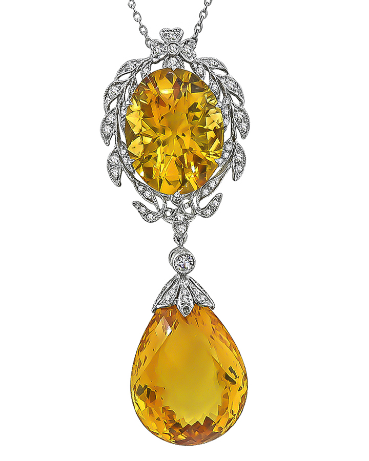 Estate 45.35ct Citrine 0.58ct Diamond Pendant