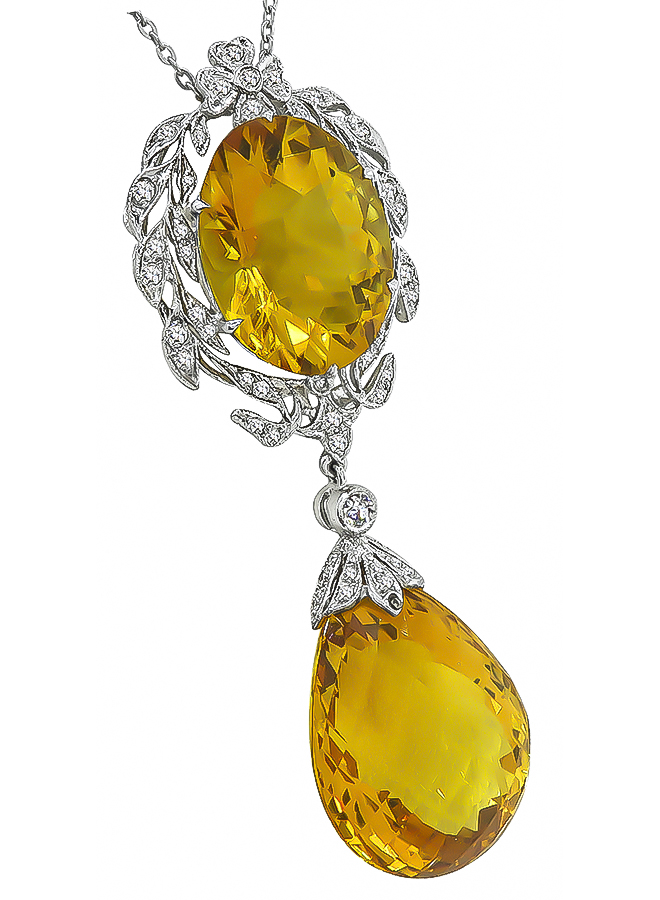 Estate 45.35ct Citrine 0.58ct Diamond Pendant