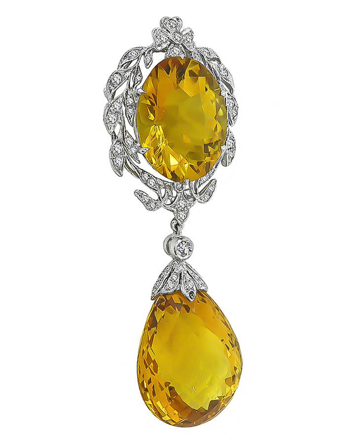 Estate 45.35ct Citrine 0.58ct Diamond Pendant